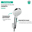 HANSGROHE - Pack pommeau de douche rond 2 jets Hansgrohe Crometta Vario + flexible Isiflex 160 cm + support chromé - vignette