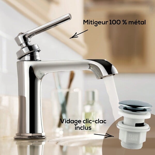 OLFA - Mitigeur lavabo retro Lady's 100 Chromé - large