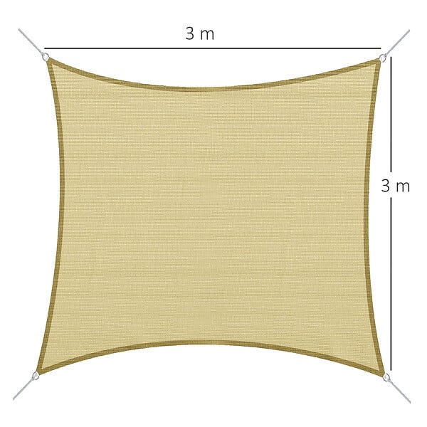 OUTSUNNY - Voile d'ombrage carré 3 x 3 m polyéthylène haute densité résistant aux UV coloris sable - large