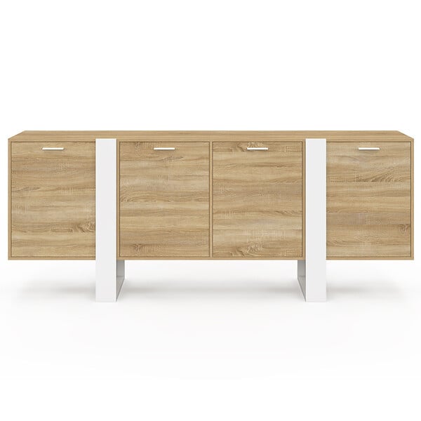 ID MARKET - Buffet enfilade 200 cm PHOENIX XXL 4 portes bois et blanc - large