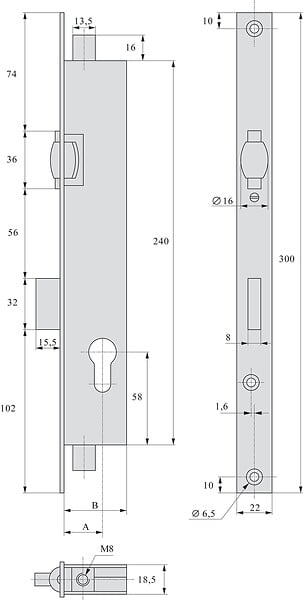 STREMLER - Serrure 3 points pêne dormant à  rouleau variaxe 45mm - STREMLER - 2274.45.0 - large