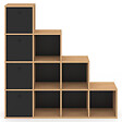 ID MARKET - Meuble de rangement en escalier LORYS 4 niveaux bois et noir avec 4 tiroirs en tissu - vignette