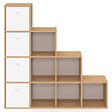 ID MARKET - Meuble de rangement en escalier LORYS 4 niveaux bois et blanc avec 4 tiroirs en tissu - vignette