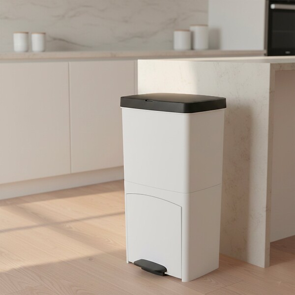 KITCHEN MOVE - Poubelle pédale tri sélectif PICEA blanc 70L - large