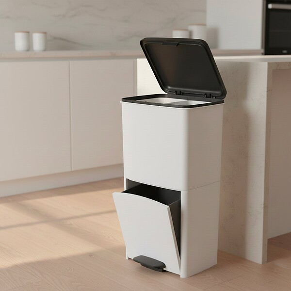 KITCHEN MOVE - Poubelle pédale tri sélectif PICEA blanc 70L - large