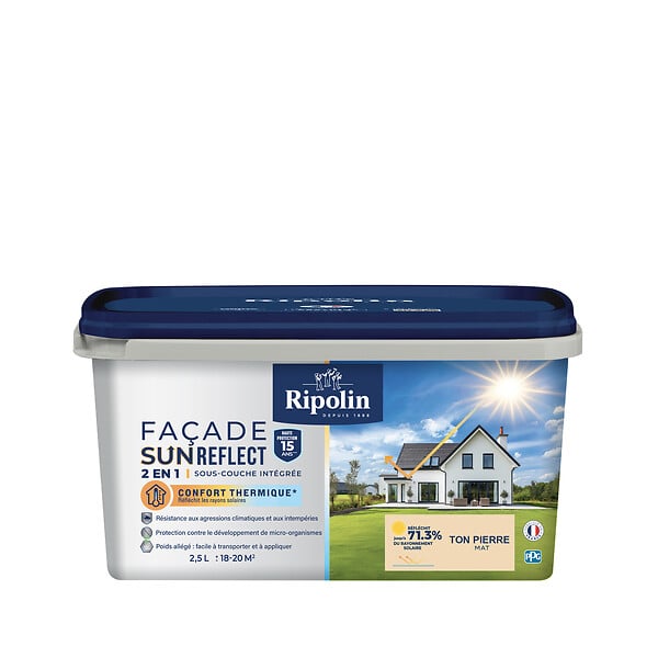 RIPOLIN - Peinture façade acrylique - Ton Pierre - 2.5L - large