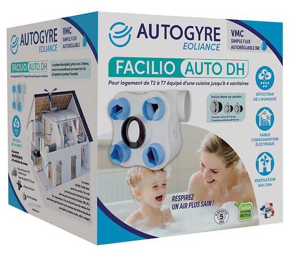 AUTOGYRE - Kit VMC simple flux FACILIO AUTO DH - Détection d'humidité - large