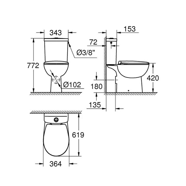 GROHE - PACK WC à poser Bau Ceramic + Tabouret physiologique Bois - large