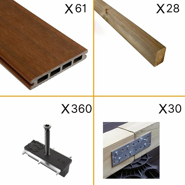 DECKLINEA - Kit Terrasse Composite NAVIA 20m² - Teck - 61 lames de terrasse (220 x 14.5 x 2.2 cm) - Fixation par Clips - Terrasse Livraison Rapide - large