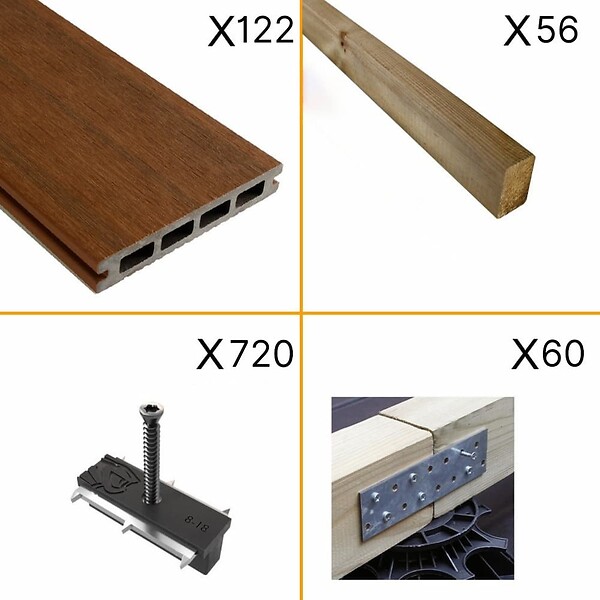 DECKLINEA - Kit Terrasse Composite NAVIA 40m² - Teck - 122 lames de terrasse (220 x 14.5 x 2.2 cm) - Fixation par Clips - Terrasse Livraison Rapide - large
