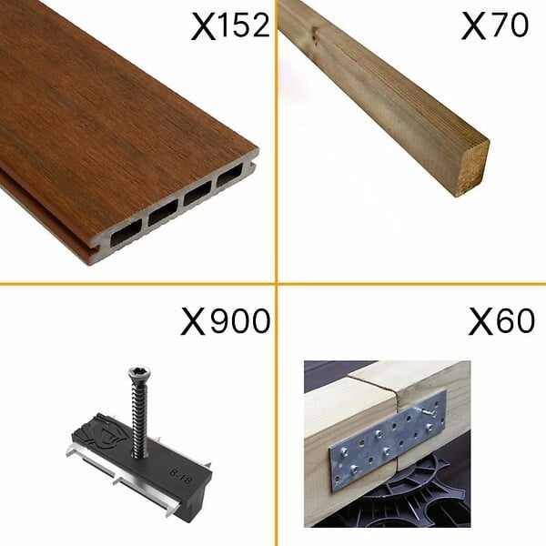 DECKLINEA - Kit Terrasse Composite NAVIA 50m² - Teck - 152 lames de terrasse (220 x 14.5 x 2.2 cm) - Fixation par Clips - Terrasse Livraison Rapide - large
