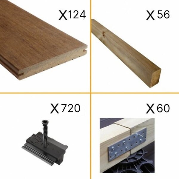 DECKLINEA - Kit Terrasse Bambou 40m² - SAMBA - Thermotraité - 124 lames de Terrasse (224 x 13.9 x 1.8 cm) - Fixation Clips Cobra Hybrid 7-22 - Garantie 25 ans - large