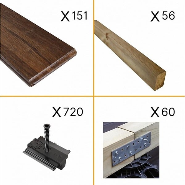DECKLINEA - Kit Terrasse Bambou 40m² MELODY - 151 lames de Terrasse (185 x 13.9 x 1.8 cm) - Fixation Clips Cobra Hybrid 7-22 - Garantie 25 ans - large