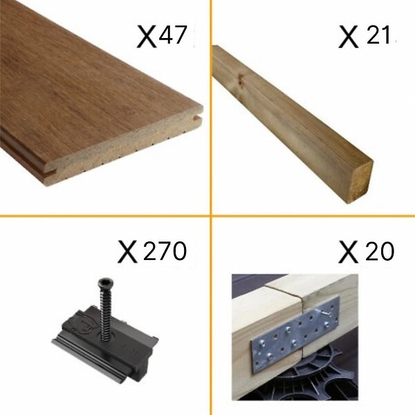 DECKLINEA - Kit Terrasse Bambou 15m² - SAMBA - Thermotraité - 47 lames de Terrasse (224 x 13.9 x 1.8 cm) - Fixation Clips Cobra Hybrid 7-22 - Garantie 25 ans - large