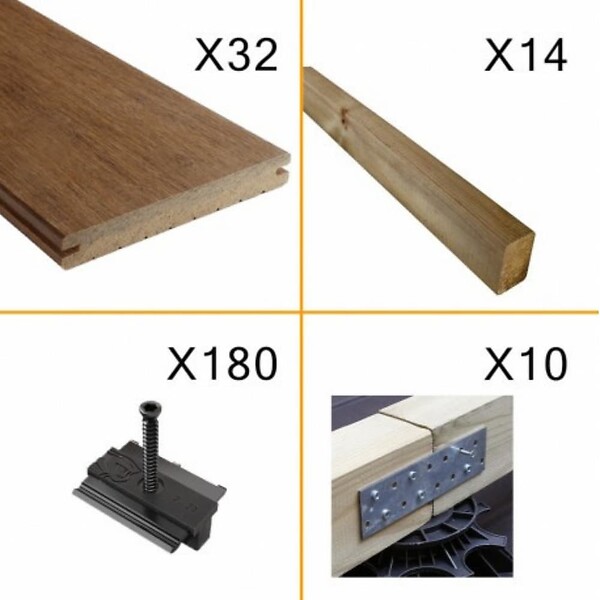 DECKLINEA - Kit Terrasse Bambou 10m² - SAMBA - Thermotraité - 32 lames de Terrasse (224 x 13.9 x 1.8 cm) - Fixation Clips Cobra Hybrid 7-22 - Garantie 25 ans - large