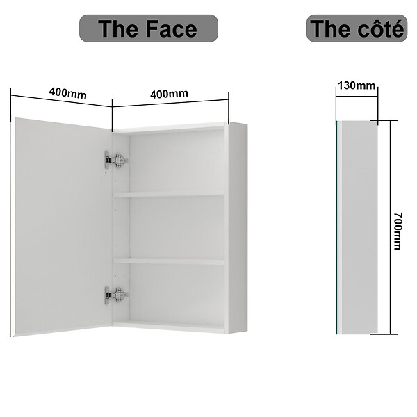 AICA SANITAIRE - AICA Armoire de Toilette Mural avec Miroir et Rangement - Moderne, Blanc, 60x70 cm - large