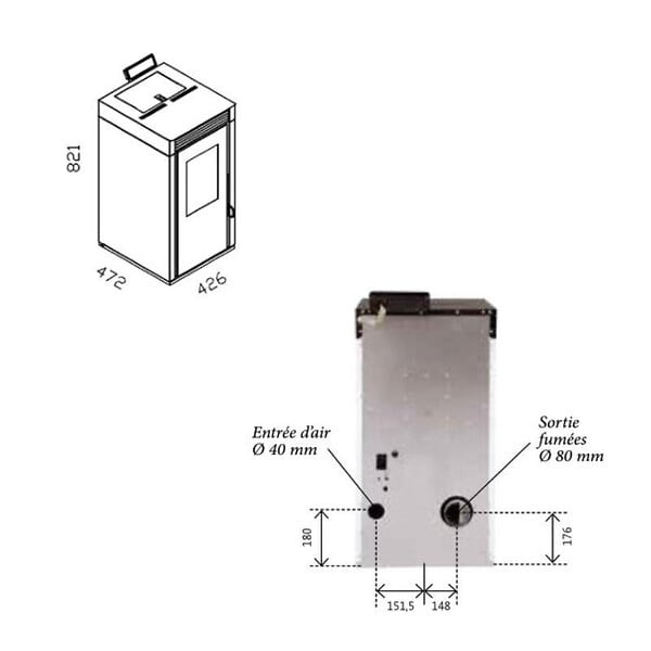 INTERSTOVES - Pack Poêle à Granulés Marina 8 Étanche + Kit Conduit Double Flux Vertical Ø80/125 - - large