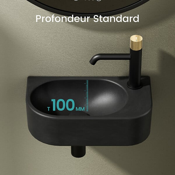 EMKE - EMKE Lavabo Mural de Salle de Bain 400 x 215 x 120 mm, Vasque Rectangulaire en Céramique, Trou pour Robinet à Droit, Noir Mat - large