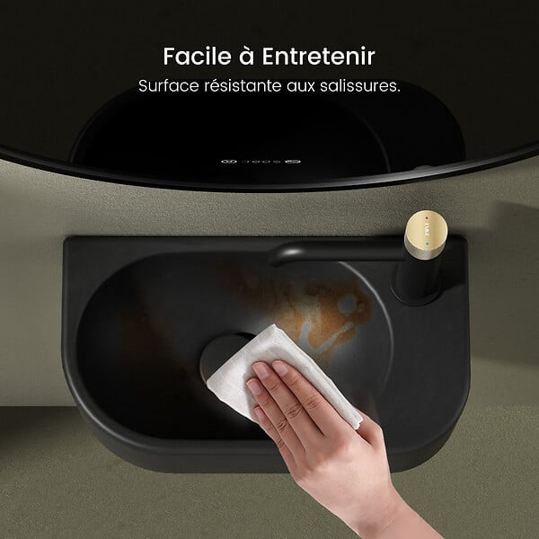EMKE - EMKE Lavabo Mural de Salle de Bain 400 x 215 x 120 mm, Vasque Rectangulaire en Céramique, Trou pour Robinet à Droit, Noir Mat - large