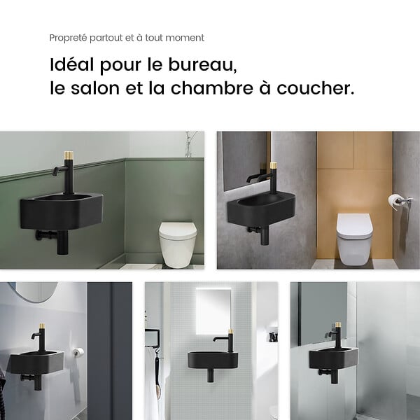 EMKE - EMKE Lavabo Mural de Salle de Bain 400 x 215 x 120 mm, Vasque Rectangulaire en Céramique, Trou pour Robinet à Droit, Noir Mat - large