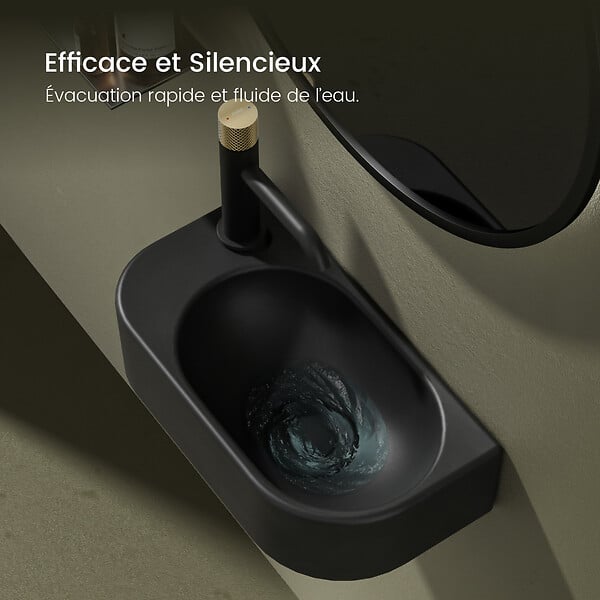 EMKE - EMKE Lavabo Mural de Salle de Bain 400 x 215 x 120 mm, Vasque Rectangulaire en Céramique, Trou pour Robinet à Gauche, Noir Mat - large