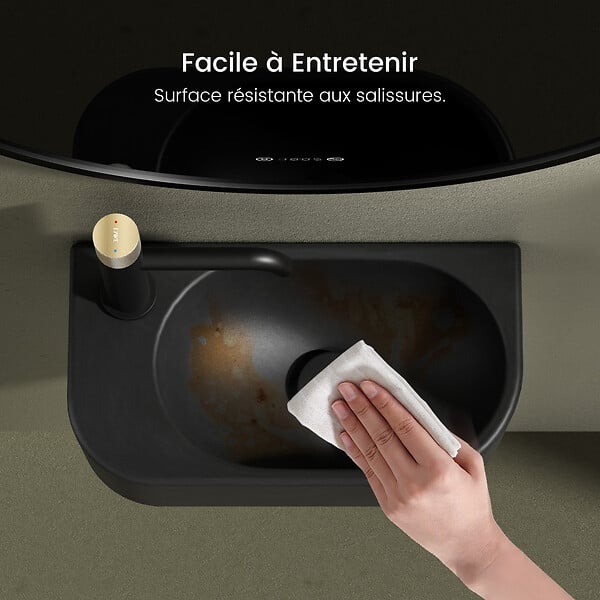 EMKE - EMKE Lavabo Mural de Salle de Bain 400 x 215 x 120 mm, Vasque Rectangulaire en Céramique, Trou pour Robinet à Gauche, Noir Mat - large