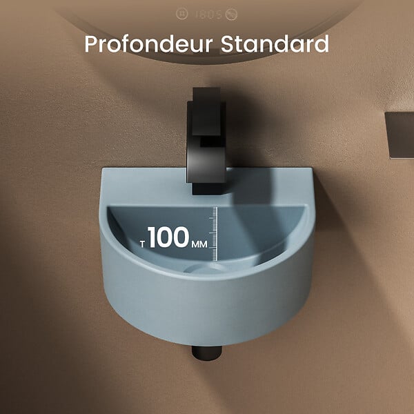 EMKE - EMKE Lavabo Mural de Salle de Bain 303 x 255 x 120 mm, Vasque Suspendu Lavabo d'angle mural en céramique avec trou pour robinet, Bleu Gris Clair Matt - large