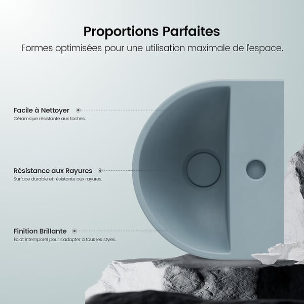EMKE - EMKE Lavabo Mural de Salle de Bain 303 x 255 x 120 mm, Vasque Suspendu Lavabo d'angle mural en céramique avec trou pour robinet, Bleu Gris Clair Matt - large