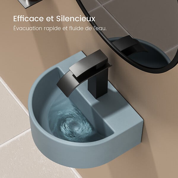 EMKE - EMKE Lavabo Mural de Salle de Bain 303 x 255 x 120 mm, Vasque Suspendu Lavabo d'angle mural en céramique avec trou pour robinet, Bleu Gris Clair Matt - large