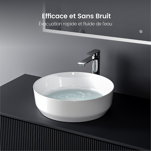 EMKE - EMKE Vasque à Poser en céramique  39 x 39 x 12 cm, Lavabo salle de bain Ronde, Montage sur Comptoir, Lavabo à poser Blanc Brillant - large