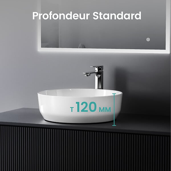 EMKE - EMKE Vasque à Poser en céramique  39 x 39 x 12 cm, Lavabo salle de bain Ronde, Montage sur Comptoir, Lavabo à poser Blanc Brillant - large