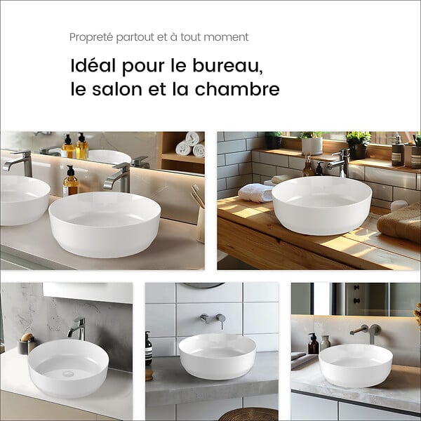 EMKE - EMKE Vasque à Poser en céramique  39 x 39 x 12 cm, Lavabo salle de bain Ronde, Montage sur Comptoir, Lavabo à poser Blanc Brillant - large