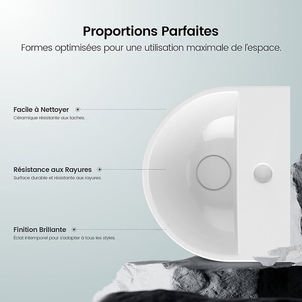EMKE - EMKE Lavabo Mural de Salle de Bain 303 x 255 x 120 mm, Vasque Suspendu Lavabo d'angle mural en céramique avec trou pour robinet, Blanc Brillant - large