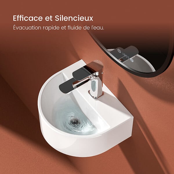 EMKE - EMKE Lavabo Mural de Salle de Bain 303 x 255 x 120 mm, Vasque Suspendu Lavabo d'angle mural en céramique avec trou pour robinet, Blanc Brillant - large