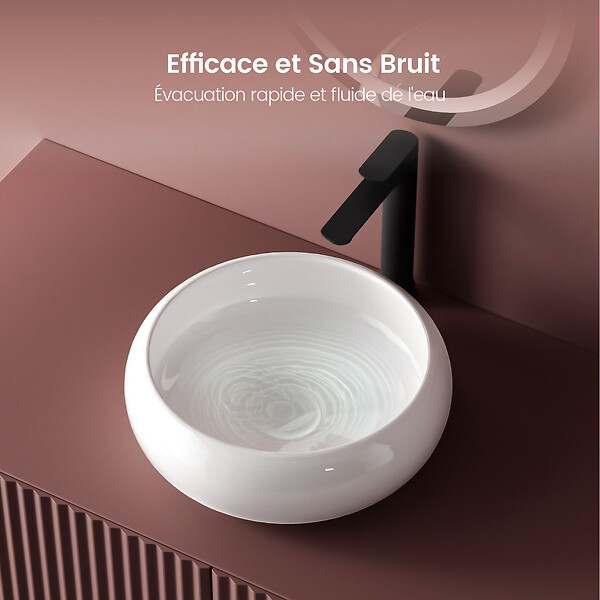 EMKE - EMKE Vasque à Poser en céramique  36 x 36 x 12 cm, Lavabo salle de bain Ronde, Montage sur Comptoir, Lavabo à poser Blanc Brillant - large