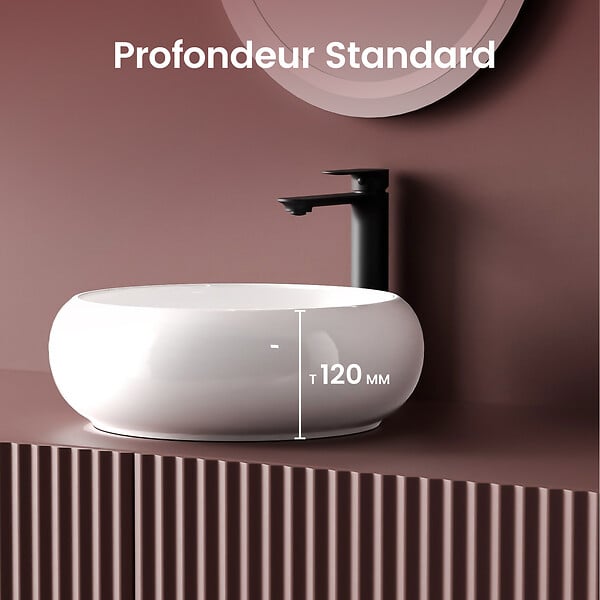 EMKE - EMKE Vasque à Poser en céramique  36 x 36 x 12 cm, Lavabo salle de bain Ronde, Montage sur Comptoir, Lavabo à poser Blanc Brillant - large