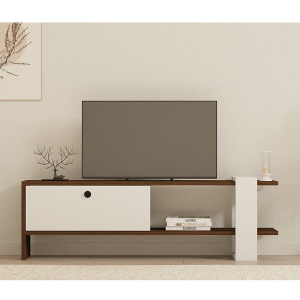 CONCEPT USINE - Meuble TV bois et blanc avec rangement 120 cm LOOM - large
