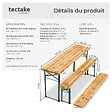TECTAKE - Ensemble table et bancs bois de sapin pliable pour 8 personnes en marron et acier stable - vignette