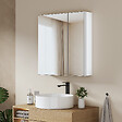 EMKE - EMKE Armoires de toilette 2 Porte 65x60cm Blanc Armoire Salle de Bain, avec Rangement intégré, Tablettes en verre réglables - vignette