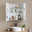 EMKE - EMKE Armoires de toilette 2 Porte 65x60cm Blanc Armoire Salle de Bain, avec Rangement intégré, Tablettes en verre réglables - vignette