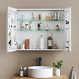 EMKE - EMKE Armoires de toilette 2 Porte 65x80cm Blanc Armoire Salle de Bain, avec Rangement intégré, Tablettes en verre réglables - vignette