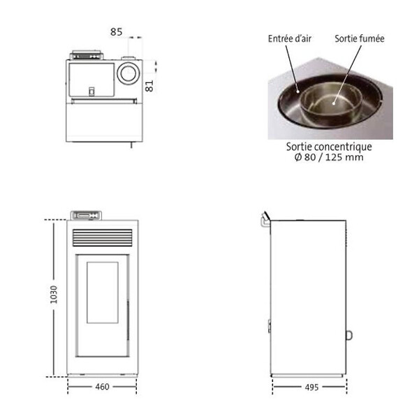 INTERSTOVES - Pack Poêle à granules MARINA 13 Etanche sortie Concentrique sur le dessus + Kit Conduit Ventouse (so - large
