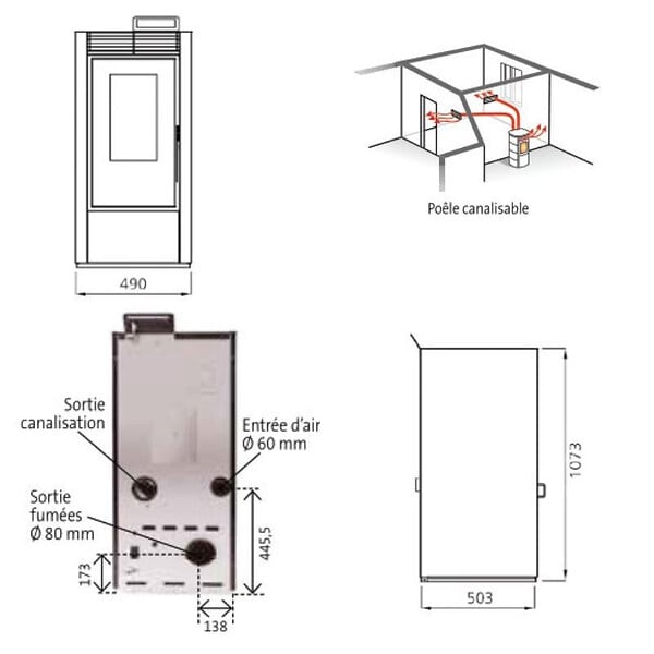 INTERSTOVES - Pack Poêle à granules MARINA 14 Etanche Canalisable + Kit Conduit Ventouse (sortie façade) - - large