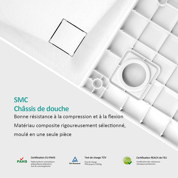 EMKE - EMKE Receveur de Douche 90 x 90 cm Salle de Bain, Quart de Cercle, Antidérapant, Trou de Drainage, Blanc - large