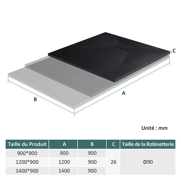 EMKE - EMKE Receveur de Douche 90 x 90 cm Salle de Bain, Antidérapant, Trou de Drainage, Noir - large