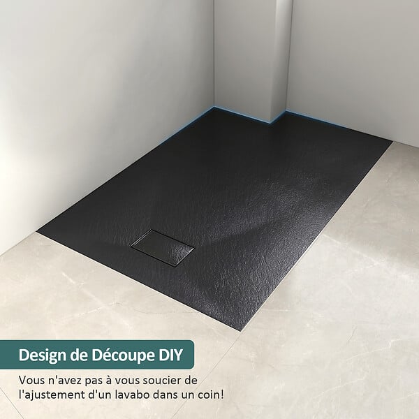 EMKE - EMKE Receveur de Douche 140 x 90 cm Salle de Bain, Antidérapant, Trou de Drainage, Noir - large