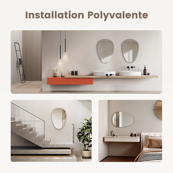 EMKE - EMKE Miroir Asymétrique salle de Bain 45 × 60 cm, Miroir non lumineux salle de Bain, Chambre, Entrée, Salon - large