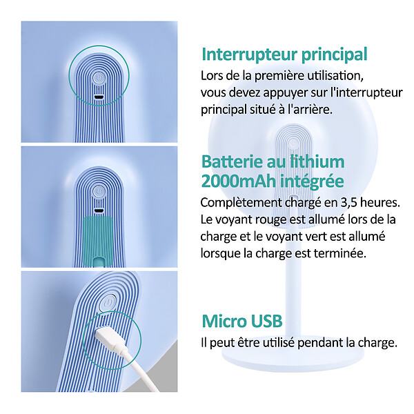 EMKE - EMKE LED Miroir de Maquillage Rond avec Interrupteur Tactile Dimmable 3 Couleurs claires, grossissement 1/3x, Bleu - large