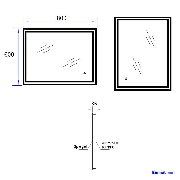 EMKE - EMKE Miroir lumineux salle de bain 80x60cm, Miroir LED avec éclairage, Interrupteur tactile, Anti-buée, Lumière Froide/Chaude/Neutre - large