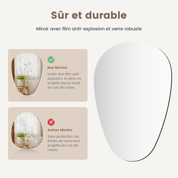 EMKE - EMKE Miroir Asymétrique salle de Bain 50 × 70 cm, Miroir non lumineux salle de Bain, Chambre, Entrée, Salon - large